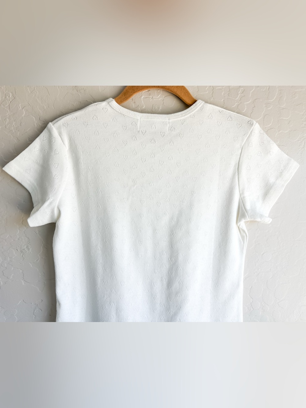 Parke White Short-Sleeve Heart Pointelle Knit Tee Women’s - Size Small - Picture 8 of 9